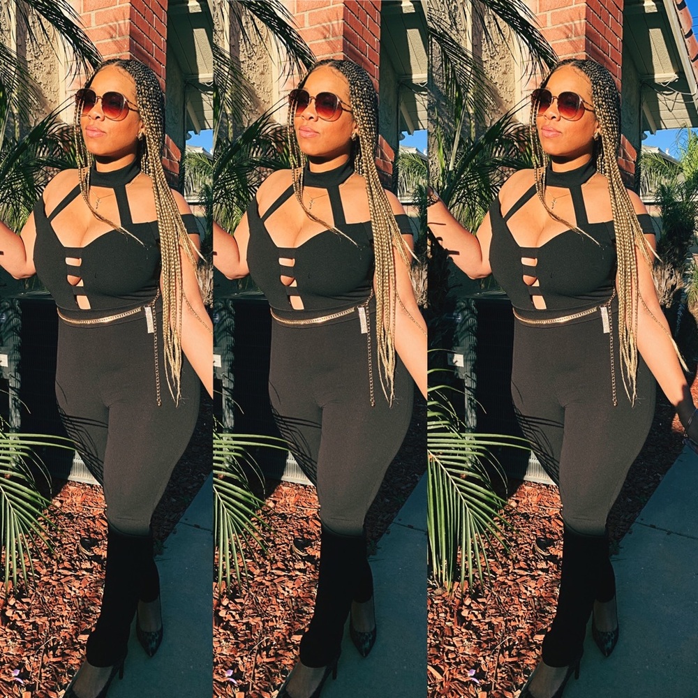 Black Choker Neck Off The Shoulder Pants Jumpsuit